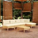 6-tlg. Garten-Lounge-Set mit Creme Kissen Kiefernholz