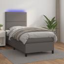 Boxspringbett mit Matratze & LED Grau 100x200 cm Kunstleder