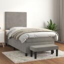 Boxspringbett mit Matratze Hellgrau 100x200 cm Samt