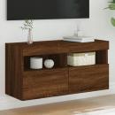 TV-Wandschrank mit LED-Leuchten Braun Eichen-Optik 80x30x40 cm