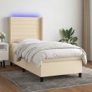 Boxspringbett mit Matratze & LED Creme 80x200 cm Stoff