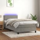 Boxspringbett mit Matratze & LED Hellgrau 90x200 cm Samt