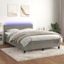 Boxspringbett mit Matratze & LED Hellgrau 140x200 cm Samt