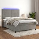 Boxspringbett mit Matratze & LED Hellgrau 140x190 cm Samt