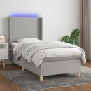 Boxspringbett mit Matratze & LED Hellgrau 100x200 cm Stoff