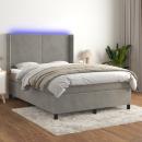 Boxspringbett mit Matratze & LED Hellgrau 140x190 cm Samt