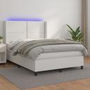 Boxspringbett mit Matratze & LED Weiß 140x190 cm Kunstleder