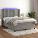 Boxspringbett mit Matratze & LED Hellgrau 140x200 cm Samt