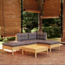 5-tlg. Garten-Lounge-Set mit Grauen Kissen Kiefernholz