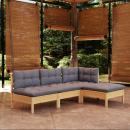 4-tlg. Garten-Lounge-Set mit Grauen Kissen Kiefernholz