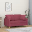 2-Sitzer-Sofa mit Zierkissen Weinrot 120 cm Stoff