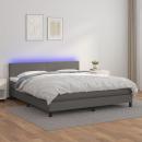 Boxspringbett mit Matratze & LED Grau 180x200 cm Kunstleder