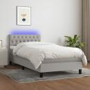 Boxspringbett mit Matratze & LED Hellgrau 90x190 cm Stoff