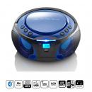 ARDEBO.de - SCD-550BU Tragbares UKW-Radio CD/MP3/USB/Bluetooth-Player® mit LED-Beleuchtung Blau