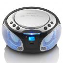 ARDEBO.de - SCD-550SI Tragbares UKW-Radio CD/MP3/USB/Bluetooth-Player® mit LED-Beleuchtung Silber