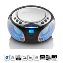 ARDEBO.de - SCD-550SI Tragbares UKW-Radio CD/MP3/USB/Bluetooth-Player® mit LED-Beleuchtung Silber