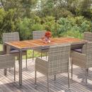 Gartentisch mit Holzplatte Grau 190x90x75 cm Poly Rattan