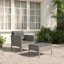 2-tlg. Garten-Lounge-Set mit Kissen Grau Poly Rattan