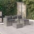 3-tlg. Garten-Lounge-Set mit Kissen Grau Poly Rattan