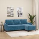 ARDEBO.de - 3-Sitzer-Sofa mit Hocker Blau 180 cm Samt