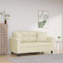 ARDEBO.de - 2-Sitzer-Sofa mit Zierkissen Creme 120 cm Kunstleder