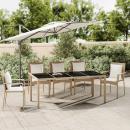 Gartentisch mit Glasplatte Beige Poly Rattan & Hartglas