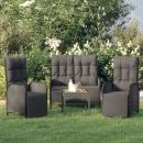 3-tlg. Garten-Essgruppe mit Kissen Schwarz Poly Rattan