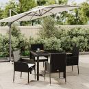 5-tlg. Garten-Essgruppe mit Kissen Schwarz Poly Rattan