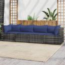 4-tlg. Garten-Lounge-Set mit Kissen Grau Poly Rattan