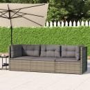 3-tlg. Garten-Lounge-Set mit Kissen Grau Poly Rattan