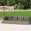 4-tlg. Garten-Lounge-Set mit Kissen Grau Poly Rattan