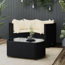 4-tlg. Garten-Lounge-Set mit Kissen Schwarz Poly Rattan