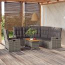 3-tlg. Garten-Lounge-Set mit Kissen Grau Poly Rattan