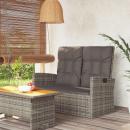 Gartenbank mit Liegefunktion & Kissen Grau 118 cm Poly Rattan