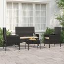 4-tlg. Garten-Lounge-Set mit Kissen Schwarz Poly Rattan