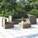 5-tlg. Garten-Lounge-Set mit Kissen Grau Poly Rattan