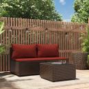 3-tlg. Garten-Lounge-Set mit Kissen Braun Poly Rattan