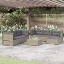 7-tlg. Garten-Lounge-Set mit Kissen Grau Poly Rattan