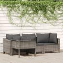 4-tlg. Garten-Lounge-Set mit Kissen Grau Poly Rattan