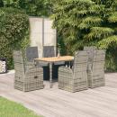 7-tlg. Garten-Essgruppe mit Kissen Grau Poly Rattan