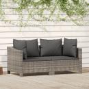 2-tlg. Garten-Lounge-Set mit Kissen Grau Poly Rattan