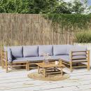 6-tlg. Garten-Lounge-Set mit Hellgrauen Kissen Bambus