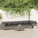 7-tlg. Garten-Lounge-Set mit Kissen Grau Poly Rattan