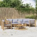 7-tlg. Garten-Lounge-Set mit Hellgrauen Kissen Bambus