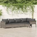 5-tlg. Garten-Lounge-Set mit Kissen Grau Poly Rattan