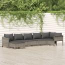 7-tlg. Garten-Lounge-Set mit Kissen Grau Poly Rattan