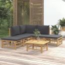 6-tlg. Garten-Lounge-Set mit Dunkelgrauen Kissen Bambus