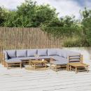 12-tlg. Garten-Lounge-Set mit Hellgrauen Kissen Bambus