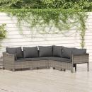 5-tlg. Garten-Lounge-Set mit Kissen Grau Poly Rattan