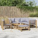 8-tlg. Garten-Lounge-Set mit Kissen Hellgrau Bambus